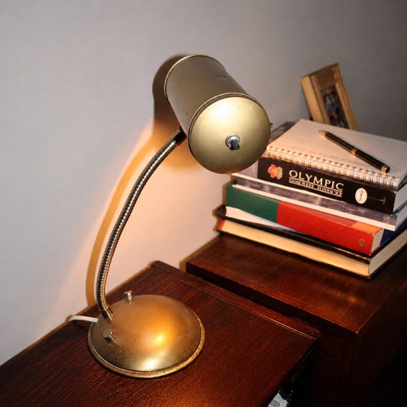 Vintage Brass Finish Gooseneck Desk Lamp Mid Century Modern Adjustable Task Light