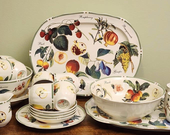 Royal Traditions 25-Piece Botanical Fruits China Set - Cups & Saucers, Bowls, Oval Platters and More!