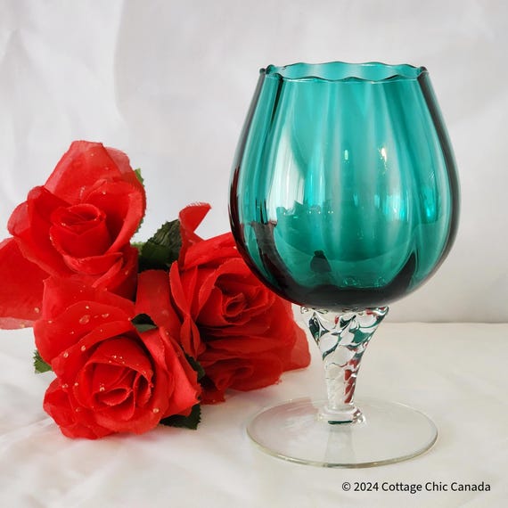 Empoli Teal Art Glass Brandy Cognac Snifter