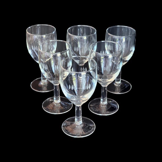 Mid Century Modern Etched Cordial Wine Glasses – Set of 6, Small Dessert Aperitif Glassware
