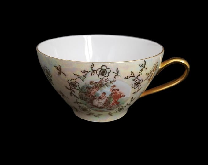 Fisher Bone China L'Amour Love Story Teacup, Gold Lusterware with Florals