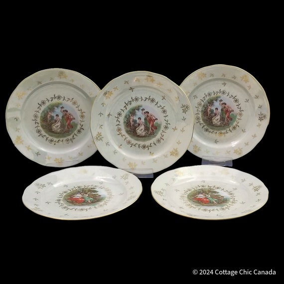 Fragonard Love Story Dessert Plates Set of 5 – Fisher China Germany Vintage