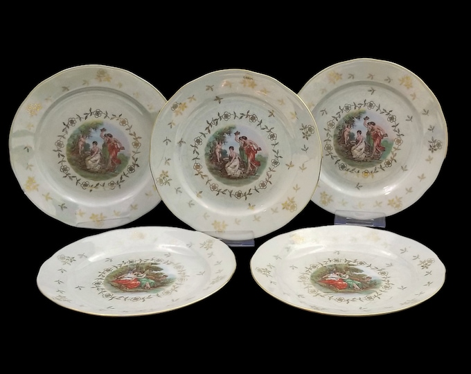 Fisher Bone China L'Amour Love Story Dessert Side Plate Set of 5, Gold Lusterware with Florals
