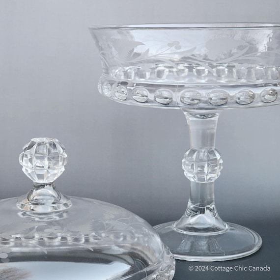 Antique EAPG Dakota Pedestal Compote – U.S. Glass Company Pressed Glass Serving Dish, c.1890–1910