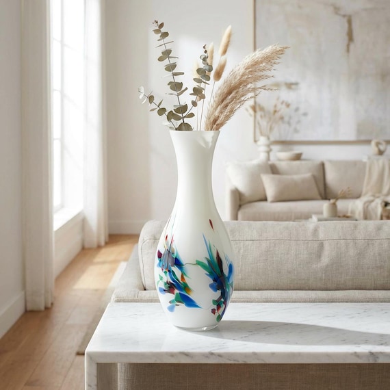 Vintage Dalian Glass Vase – Mid Century Chinese Snowflake Art Glass