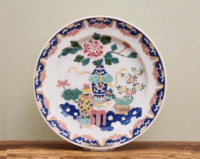 Antique Chinese Porcelain Famille 10" Rose Plate for Decorative Home Decor