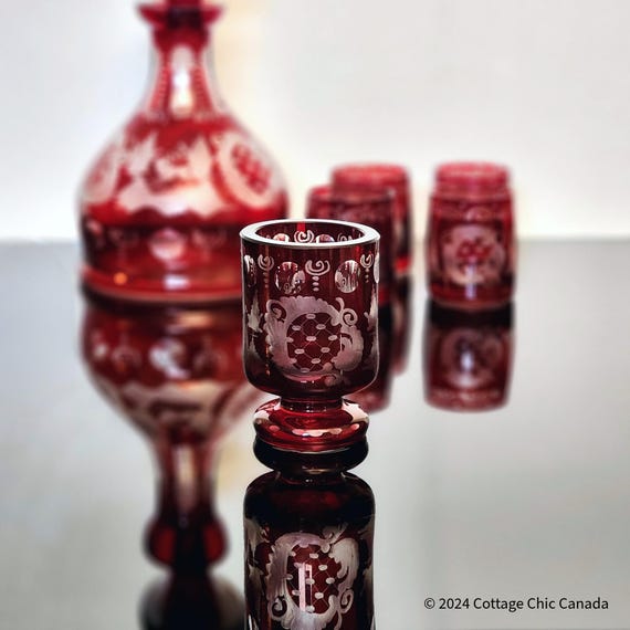 Bohemian Egermann Ruby Red Cut-to-Clear Crystal Cordial Glass – Vintage Mid Century Czech