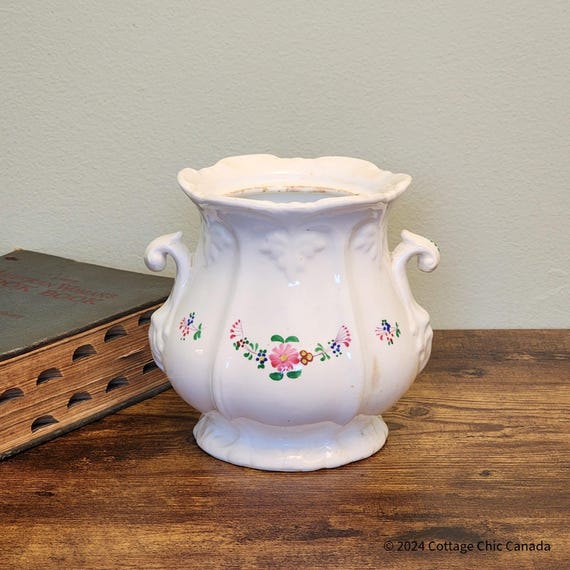 Antique Art Nouveau Porcelain Biscuit Jar – Hand Painted Floral Victorian Era England No Lid