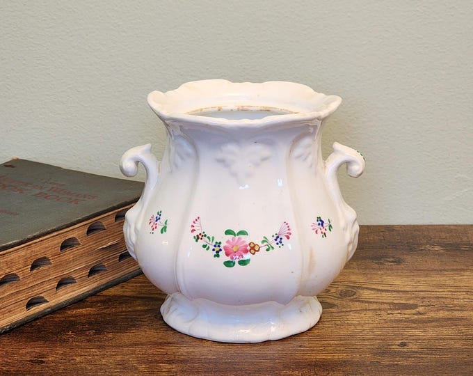 Antique Victorian Porcelain Biscuit Jar, Hand Painted, Floral