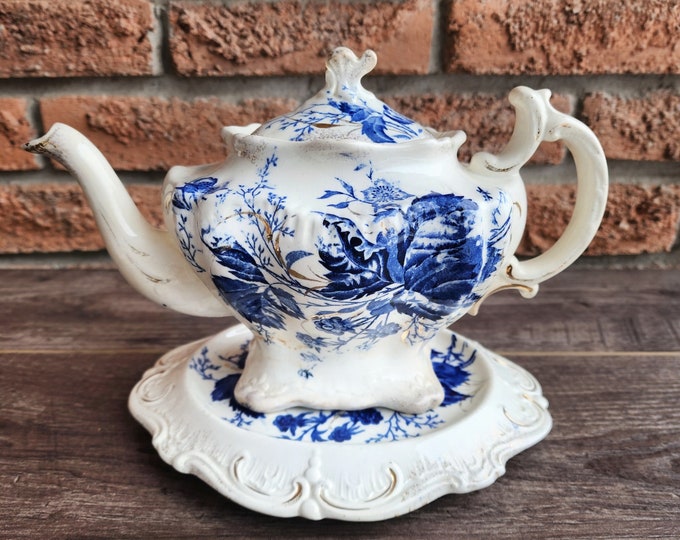 Burgess and Leigh Antique Victorian Flow Blue Teapot