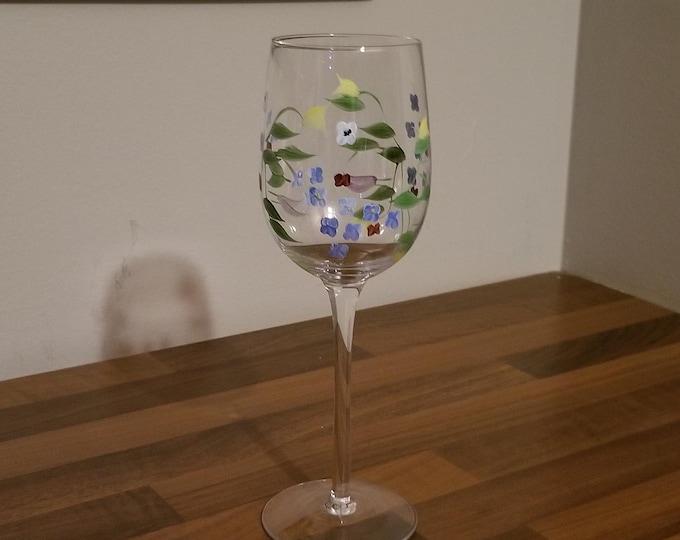Vintage Hand Painted Wine Glasses with Spring Flowers Design, Floral Motif