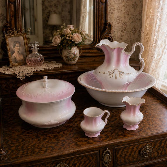 S.W. Dean 6 Piece Ironstone Wash Set Late Victorian Edwardian England circa 1895–1910