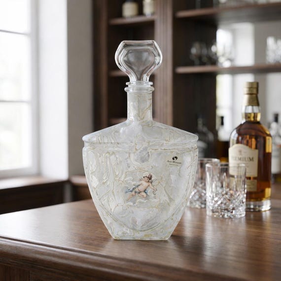 Italian Murano Crystal Decanter Arte Silvestri Gilt Gold Classical Revival Glass