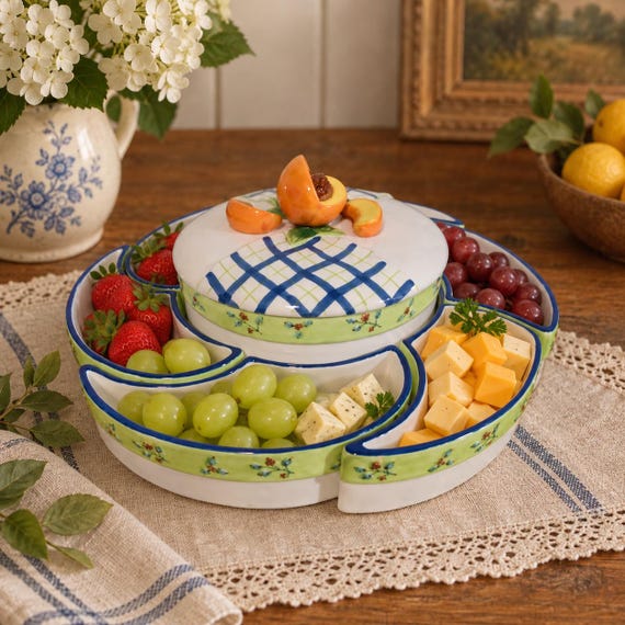 Vintage Ganz Bella Casa 8 Pc Fruit or Vegetable Server with Dip Bowl