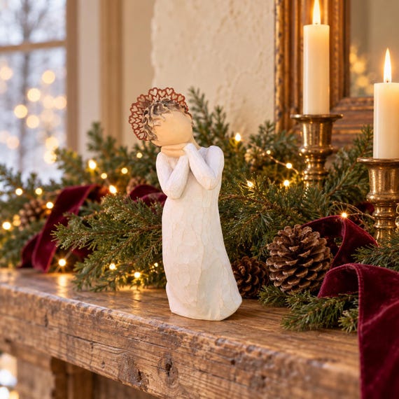 Willow Tree Angel Love Figurine by Susan Lordi, Hand-Painted Resin, Heart Crown, Box & Card