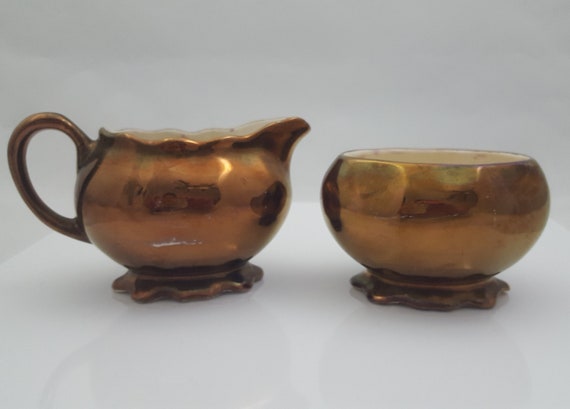 Sandland Ware Glossy Bronze Creamer and Sugar Bowl