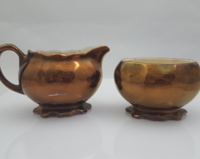 Sandland Ware Glossy Bronze Creamer and Sugar Bowl