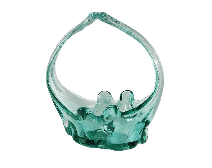 Large Vintage Handmade Teal Green Glass Basket Centerpiece Home Decor