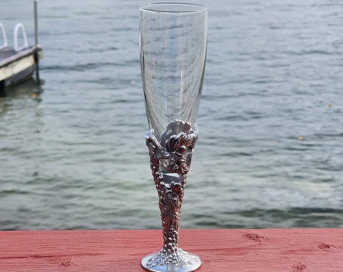 Vintage 1991 Seagull Pewter Hand Blown Champagne Flute - Collectible Home Bar Decor