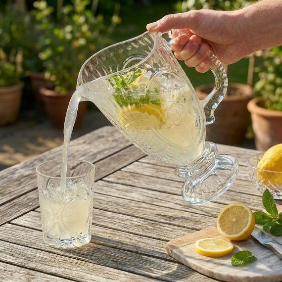 Elegant Flora Glass Pitcher, Vintage Glassware by Crystal Clear Industries