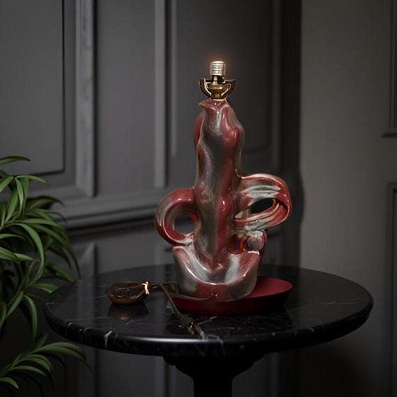 Mid Century Sculptural Ceramic Table Lamp – Vintage Abstract Art Pottery Lighting