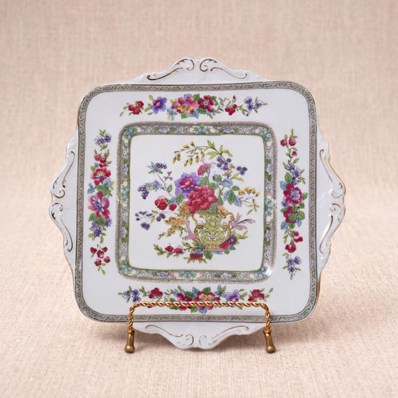 Paragon Tree of Kashmir Cake Plate, Square Handled Serving Plate, Fine Bone China England