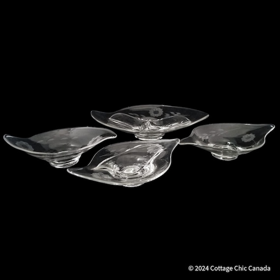 Hughes Cornflower Glass 4-Piece Bonbon and Relish Dish Set – Viking Epic Etched Crystal Canada