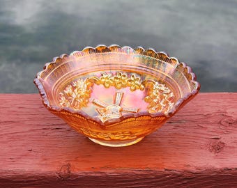 Imperial Windmill Marigold Carnival Glass Sauce Dish