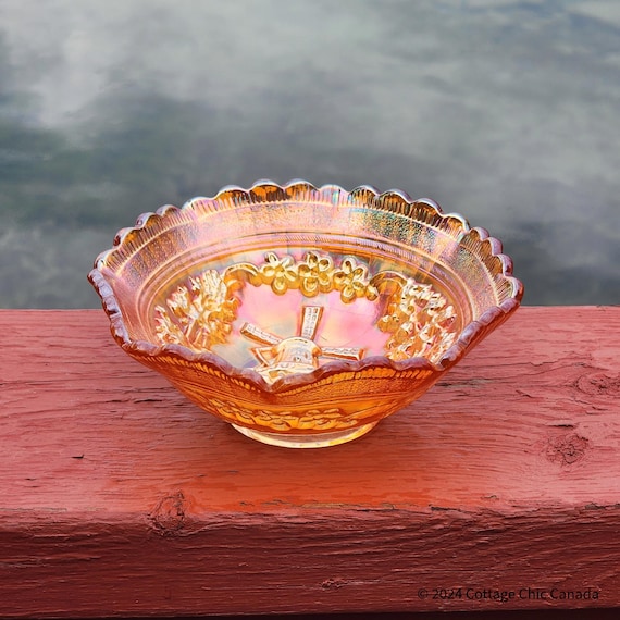 Imperial Glass Windmill Marigold Carnival Glass Sauce Dish USA