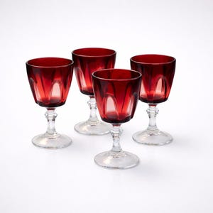Cristal D'Arques Ruby Gothic Cordial Glasses – Set of 4 Mid Century Barware France