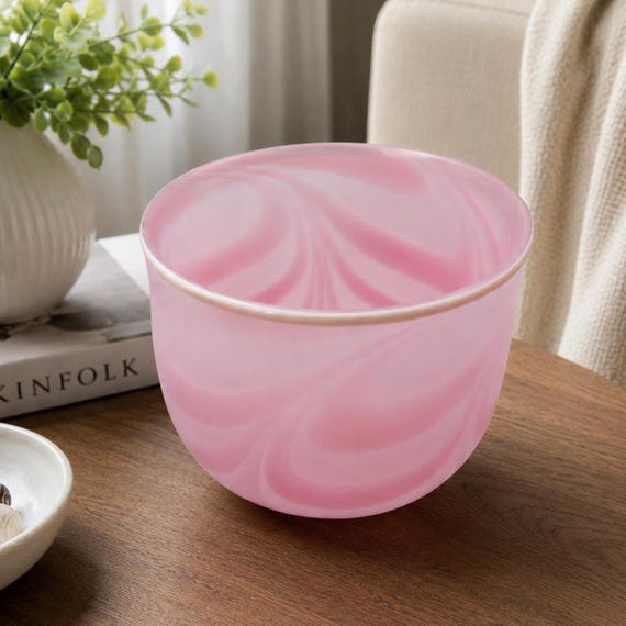 Kosta Boda Art Glass Bowl Anna Ehrner Pink Swirl Signed Swedish Glass 6.5 Inch