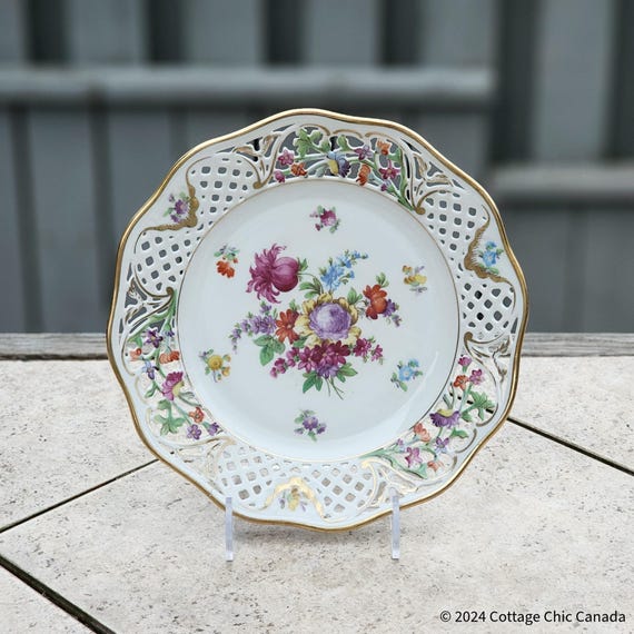 Schumann Bavaria Dresden Flowers Luncheon Plate – Vintage 1940s Postwar Era, Germany US Zone