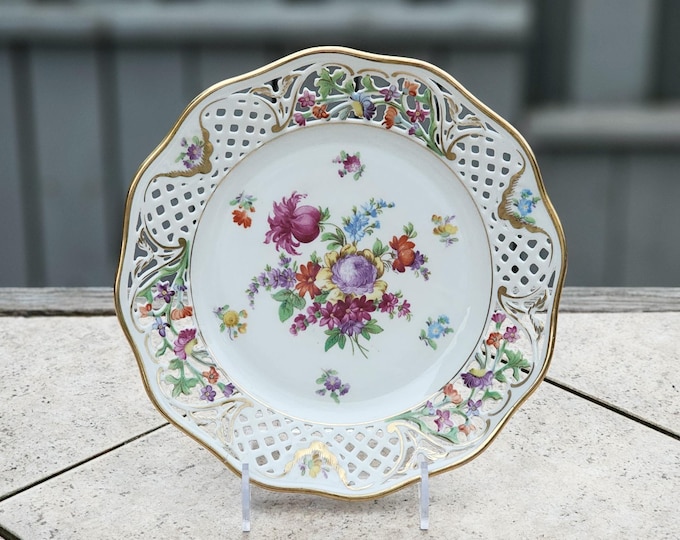 Schumann Bavaria Dresden Flowers Luncheon Plate Made in Germany US Zone 1945-1949