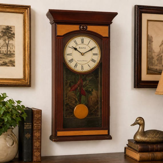 Vintage Bulova Westminster Whittington Wood Wall Clock Pendulum Case 20” Untested