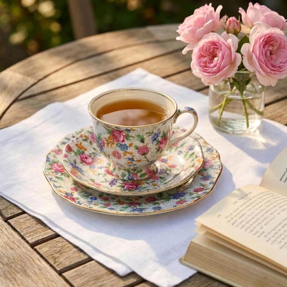 Royal Winton Old Cottage Chintz Trio – Vintage Grimwades Ascot Shape Teacup Saucer Plate England