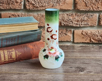 Art Nouveau Antique Hand Painted Bristol Glass Vase