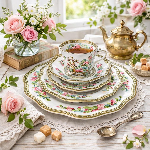 Coalport Indian Tree 5 Pc Place Setting, Fine Bone China Dinnerware Tea Set