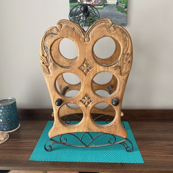 Vintage Wooden Wine Rack Bottle Holder, Rustic Home Cottage Bar Decor