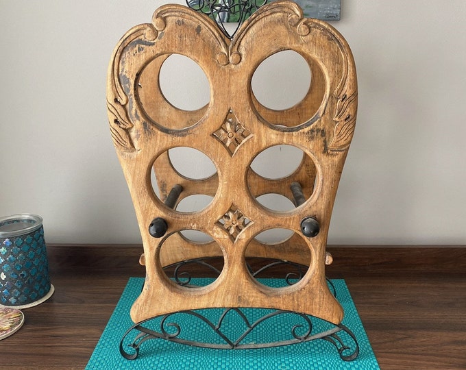 Vintage Wooden Wine Rack Bottle Holder, Rustic Home Cottage Bar Decor