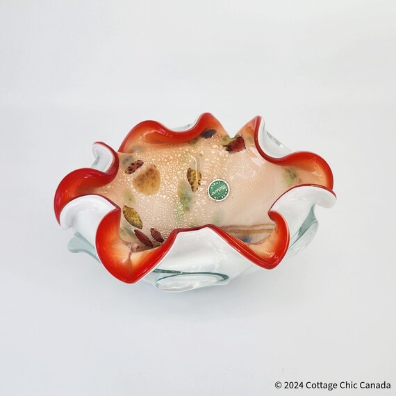 Dino Martens Murano “Tutti Frutti” Art Glass Bowl – Vibrant Orange-Red Wavy Edges