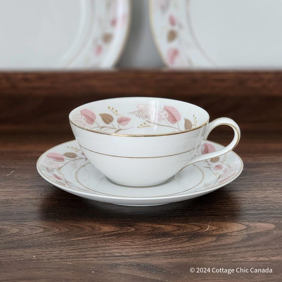 Noritake Rosanne Tea Cup and Saucer Set - Mid Century Fine Bone China