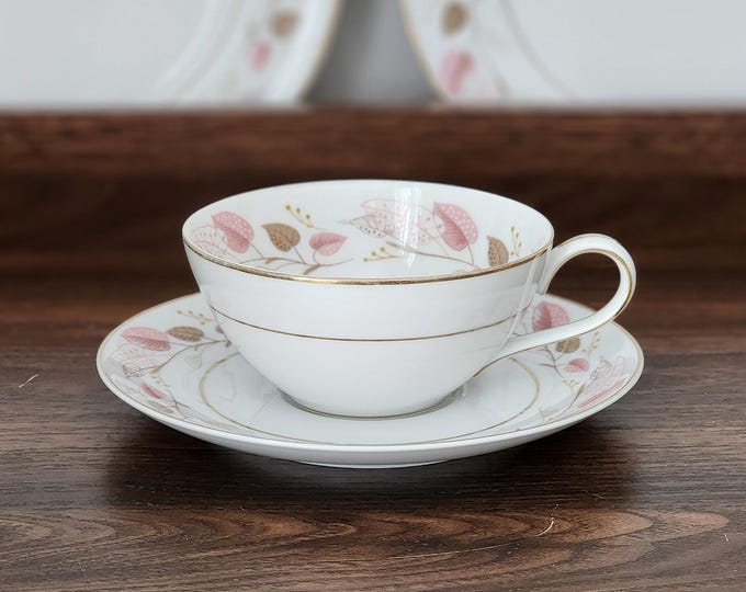 Noritake Rosanne Tea Cup and Saucer Set - Mid Century Fine Bone China