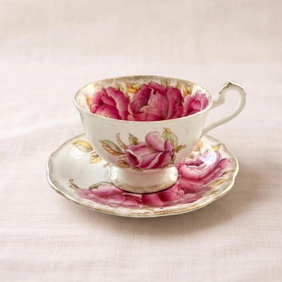 Bell China Pink Peony Cup and Saucer – Mid-Century Fine Bone China England