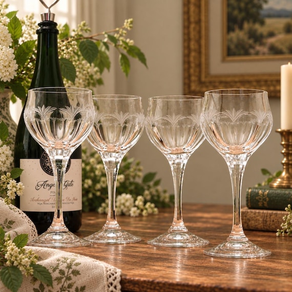 Vintage Peill & Putzler Diana Wine Goblets Set of 4 Germany 24% Lead Crystal