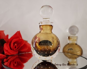 Hand-Blown Amber Perfume Bottle with Bubble Design – Made by Arte Murano in Italy