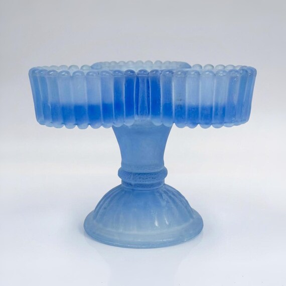 Vintage Blue Opaline Glass Triple Votive Holder – Pedestal Tealight Stand USA