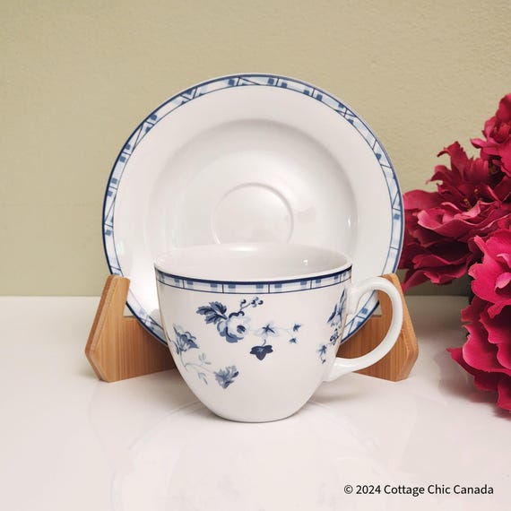 Laura Ashley Sophia Teacup and Saucer Set – Blue and White Shabby Chic China England