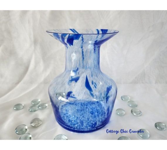 Signed Tom Möller Studio Art Glass Vase – Clear Blue Swirl Vintage Lindshammar Sweden