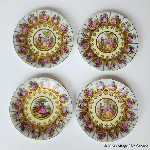 Fragonard Love Story Side Plates Set of 4 – Vintage JKW Bavaria Rococo Porcelain Germany