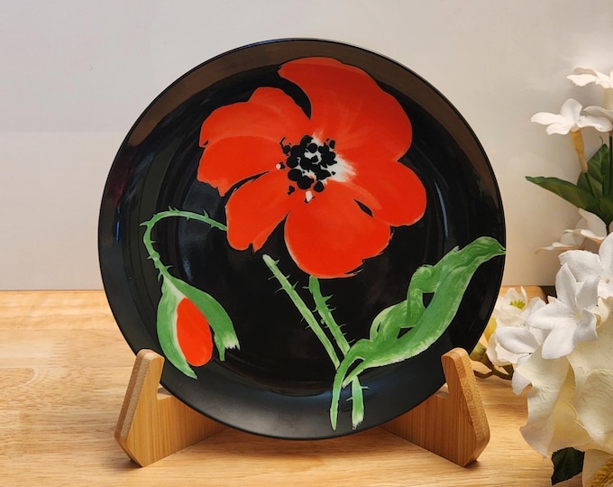 Fitz & Floyd Pavot Noir Salad Plate with Vibrant Red Poppy Design